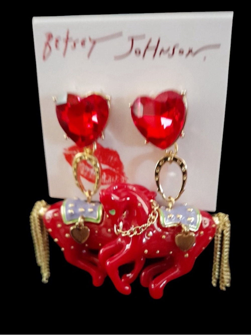BETSEY JOHNSON Chinese Zodiac Bold Year of the Horse Pendant Earrings NEW NWT - Picture 4 of 7